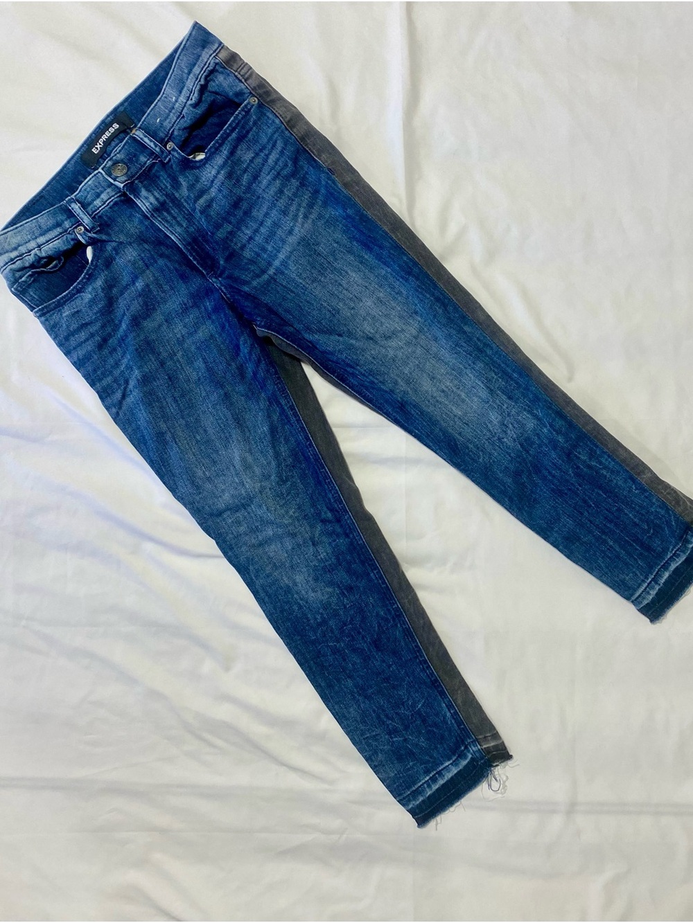 Express Dark Blue Jeggings with Black Side Panels